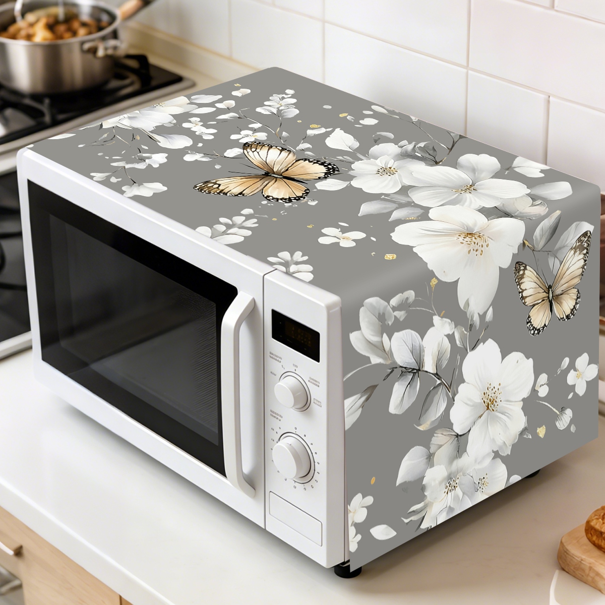 1pc  White Flower Microwave Du - Kitchen Appliances In White avaliação e preço