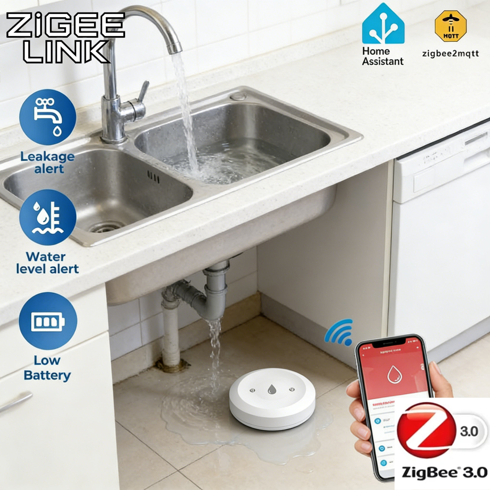 Tuya ZigBee 3.0 Water Leak Det - Kitchen Appliances Video avaliação e preço